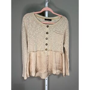 Crimson Waffle Knit Button Henley Peplum Top‎ M Boho Cottagecore Romantic Casual